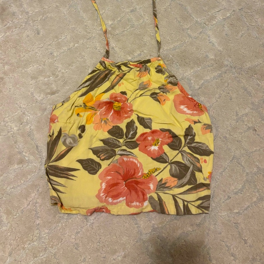 Hollister Yellow Halter Crop Top With Floral Design 🌸💐🌸